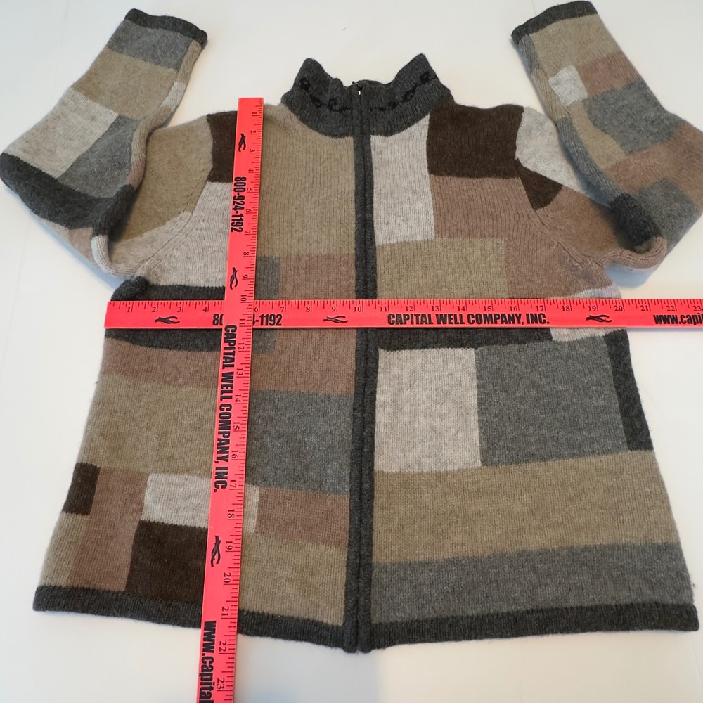 Talbots Petites 100% Wool Full Zip Patchwork Card… - image 6